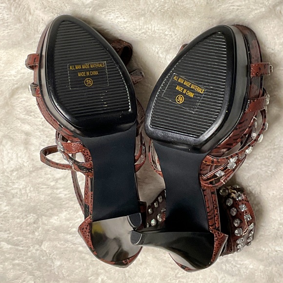 Brown, strappy, platform heels, bedazzled in lots of fun gems and jewels!! - Picture 6 of 9